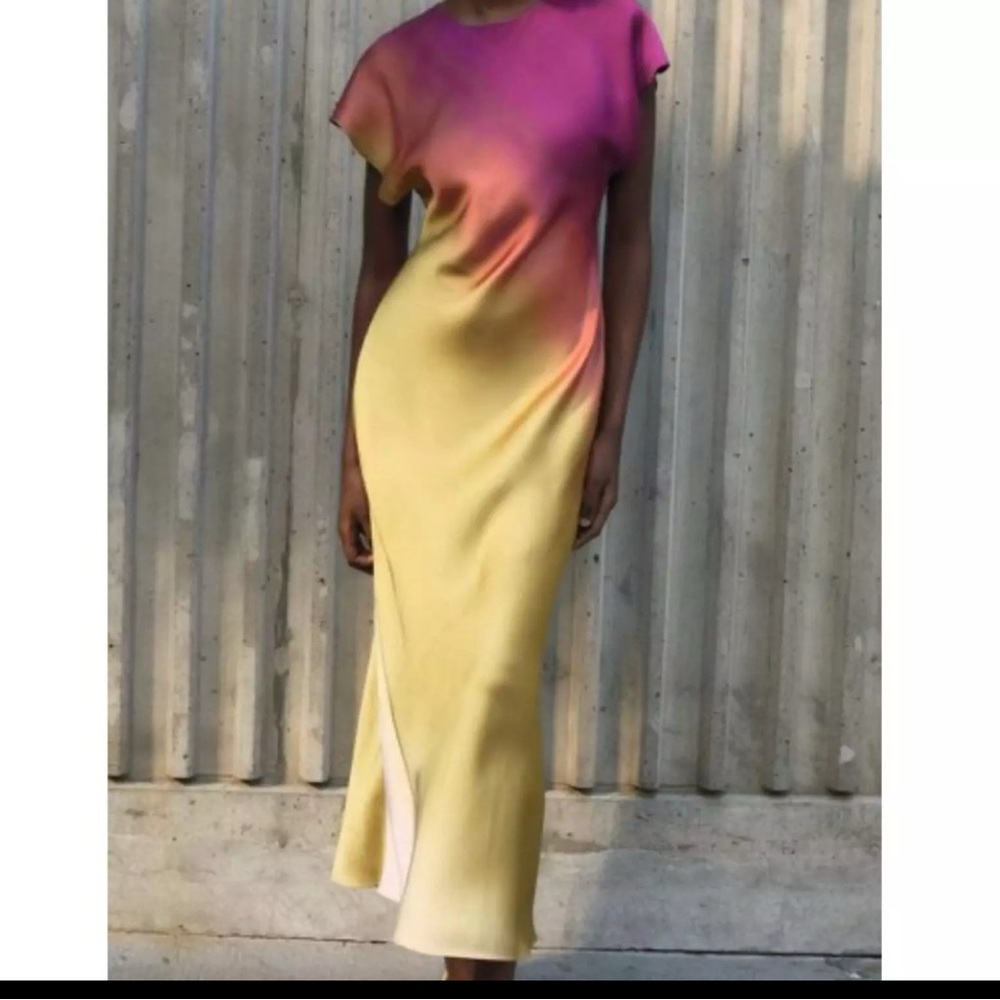 Zara (Europe) Gradient Dress in Pink and Yellow